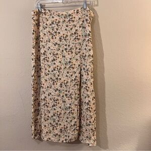 H&M Floral Print Midi Skirt with Front Slit & Side Zipper US 14